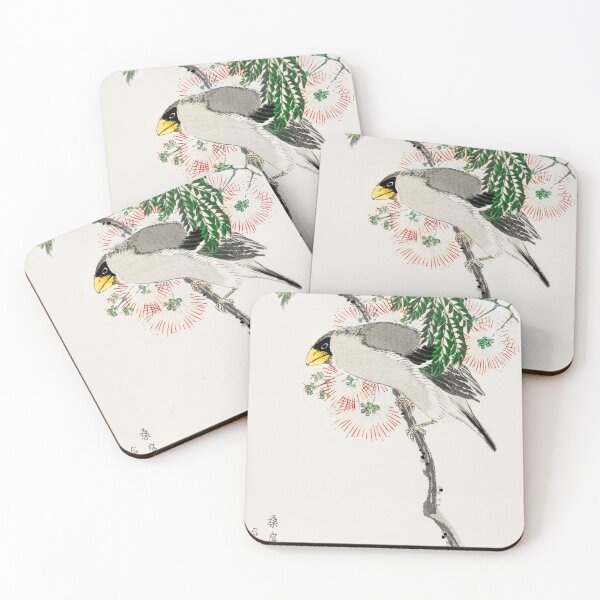 Item preview, japanese masked hawfinch and silk tree illustration 42476327095 designed and sold by Bird-Lore.