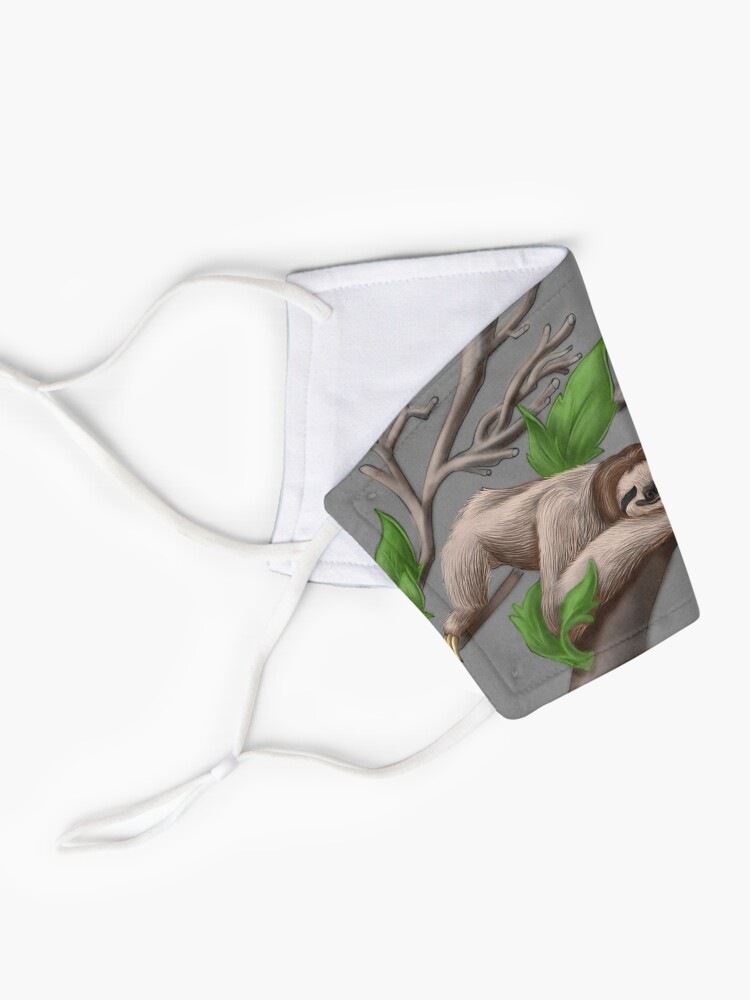 Alternate view of Sloth Face Mask chilling on a branch Mask