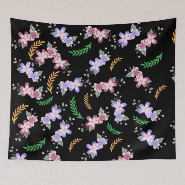 Item preview, Patrón floral rosa y morado con fondo negro designed and sold by PatternHeavens.