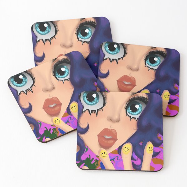 Item preview, Trippy Hippie Girl With Droopy Eyes and Smiley Face Stickers designed and sold by SeaMushrooms.