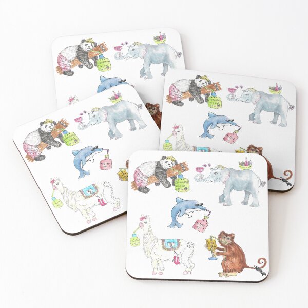 Item preview, Animals Drinking Mocktails set (white/purple/grey background) designed and sold by Reanna Bakshani.
