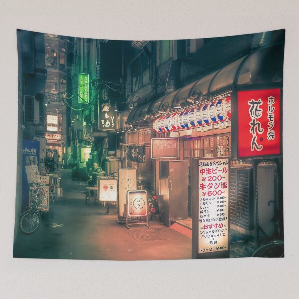 Item preview, Dark City vibe midnight Green backstreet in Tokyo. designed and sold by TokyoLuv.