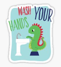 Wash Your Hands Cute Dinosaur Sticker