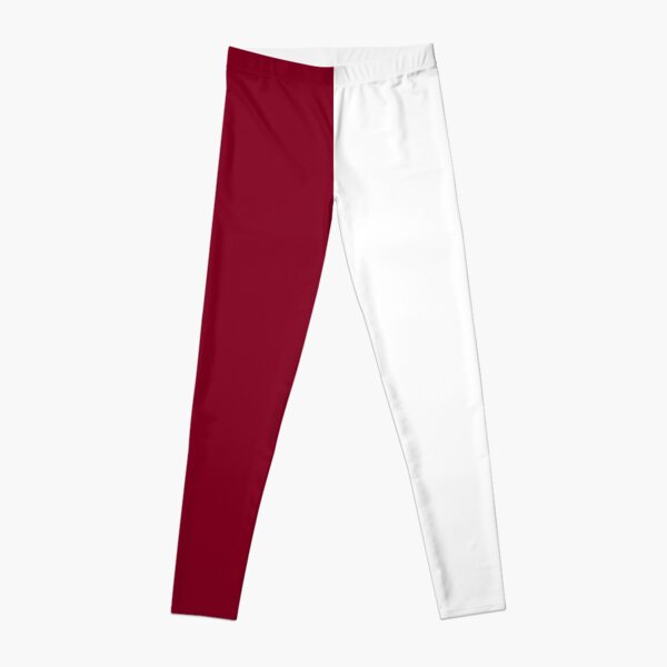 Women's Leggings White & Red Split Half and Half, Two Tone 