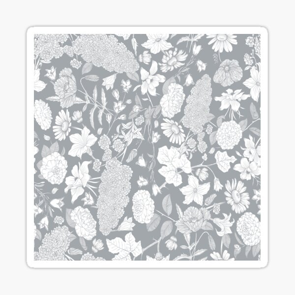 Flowers of each Chakra repeat pattern grey and white Sticker