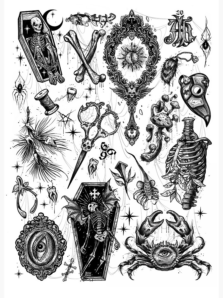 Blackwork Tattoo Flash Sheet" Art Board Print for Sale by Brushesanddream