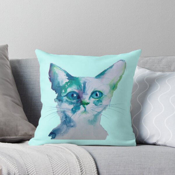 Item preview, Watercolor kawaii blue green cat designed and sold by Fabiana  Arantes.