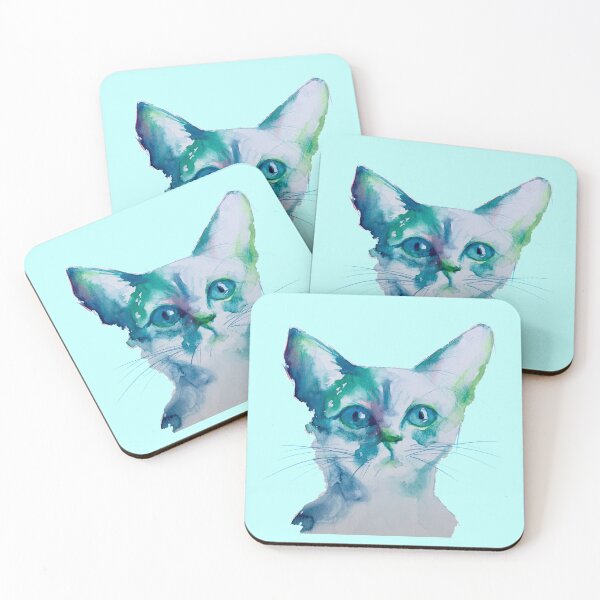 Item preview, Watercolor kawaii blue green cat designed and sold by Fabiana  Arantes.