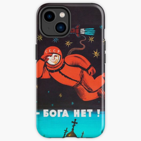 "Es gibt keinen Gott! / Бога Нет!" Retro-60er Jahre anti-religiöses Propagandaposter der UdSSR von Kosmonaut Yuri Gagarin im Weltraum iPhone Robuste Hülle