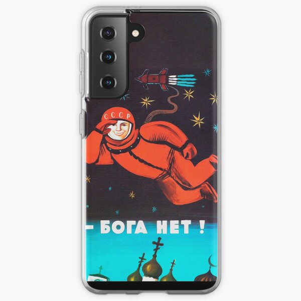"There's no god! / Бога Нет!" Retro 1960's USSR anti-religious propaganda poster of Cosmonaut Yuri Gagarin in Space Samsung Galaxy Soft Case