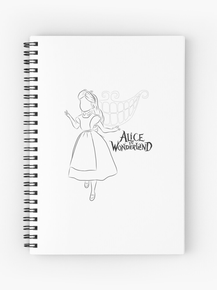 Acorazado Sotavento tiburón Cuaderno de espiral «Alicia en el país de las maravillas (blanco y negro)»  de jessicarawrz | Redbubble