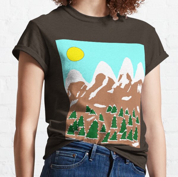Trees Mountain Snow Green Brown White Sun Classic T-Shirt