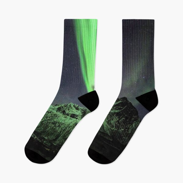Item preview, Beautiful Snow Covered Mountains and Lake Under The Starlight Green Northern Light sky designed and sold by Happiness Creators.