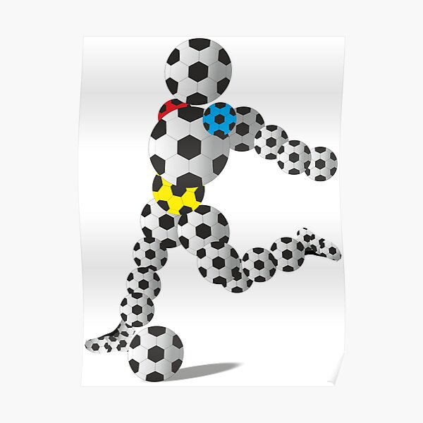 "Footballer character playing football made up of Footballs" Poster by