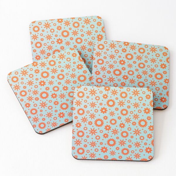 Item preview, Vibrant Orange Flower Pattern on Blue Background designed and sold by IslandDrip.