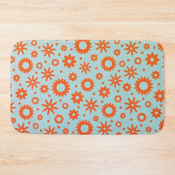 Item preview, Vibrant Orange Flower Pattern on Blue Background designed and sold by IslandDrip.