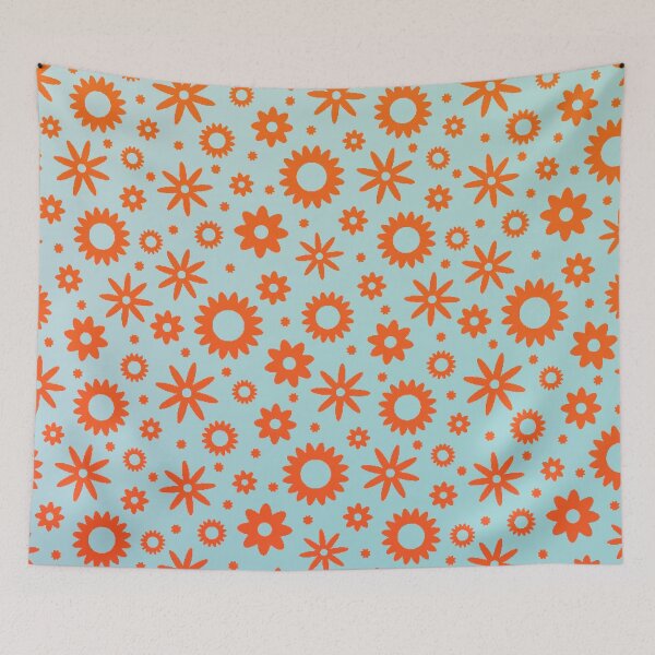 Item preview, Vibrant Orange Flower Pattern on Blue Background designed and sold by IslandDrip.