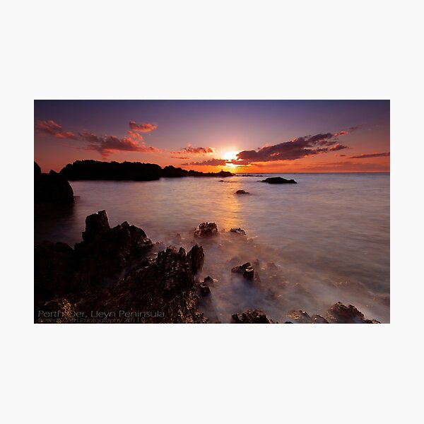 Porth Oer rocky beach sunset Photographic Print