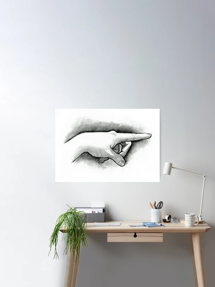 Hand With Pointing Finger, Pencil and Charcoal Drawing Poster for