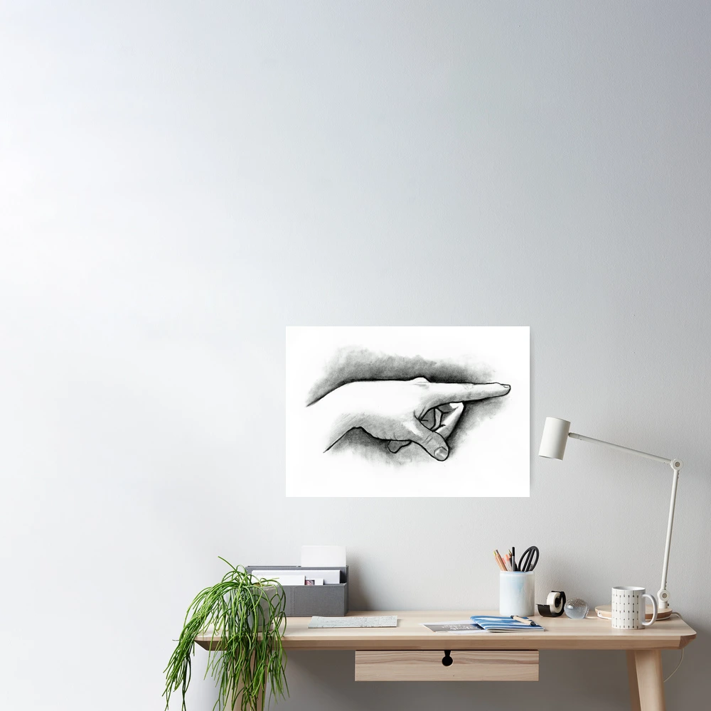 Hand With Pointing Finger, Pencil and Charcoal Drawing Poster for