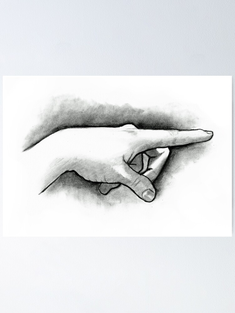 Hand With Pointing Finger, Pencil and Charcoal Drawing Poster for