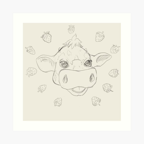 "Strawberry Cow Drawing" Art Print by anatovas | Redbubble