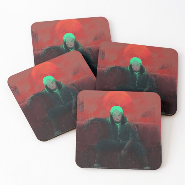 Item preview, The green hair girl sitting sofa in the room ,cyberpunk,digital art, Illustration painting. designed and sold by Wachirawit2099.