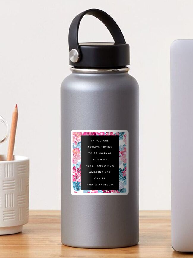 Thumbnail 1 of 3, Sticker, Maya Angelou Quote & Pink and Blue Mosaic Floral Print designed and sold by Dollfacedesign.