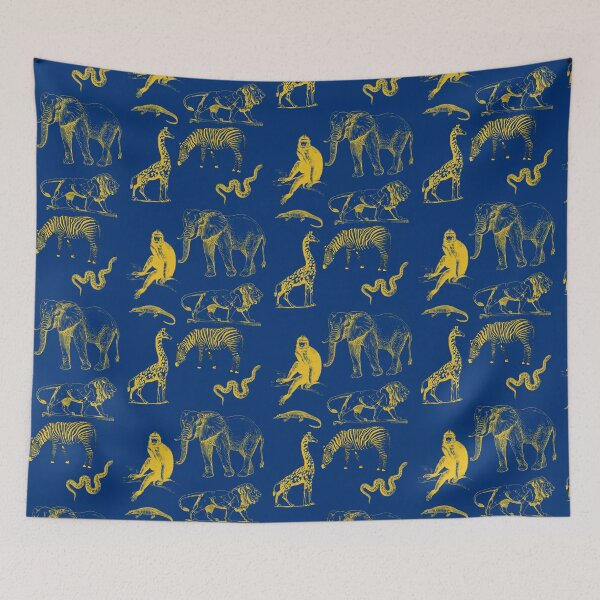 Artikelvorschau, Wild Savanna Tiermuster in Marine und Gold entworfen und verkauft von LittleIconShop.