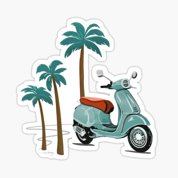 Vespa and Palm Trees - Sage Green and Gold by Linda Sholberg Sticker
