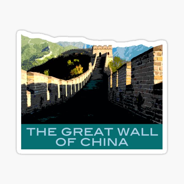 Great Wall of China Souvenir Design, in Vintage Travel Poster Style Sticker