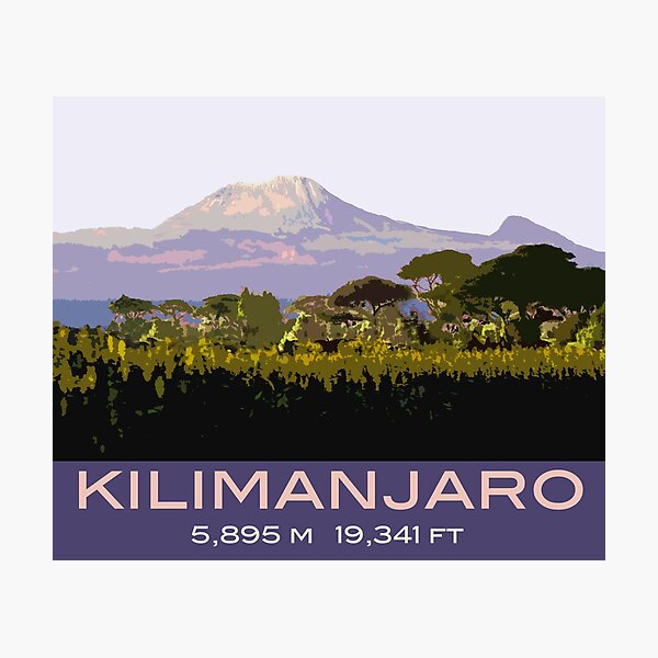 Mount Kilimanjaro Souvenir Design, in Vintage Travel Poster Style Photographic Print