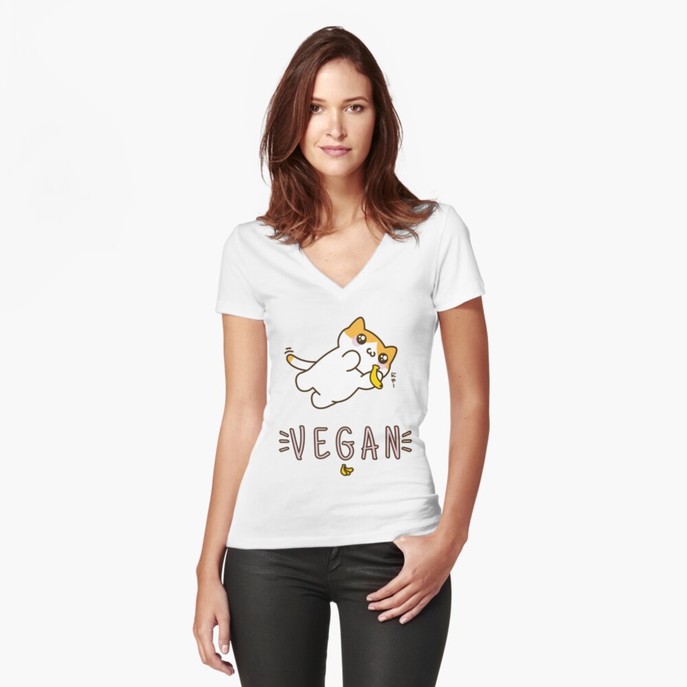 Vegan Womens Fitted V Neck T Shirt By Vegancats Redbubble