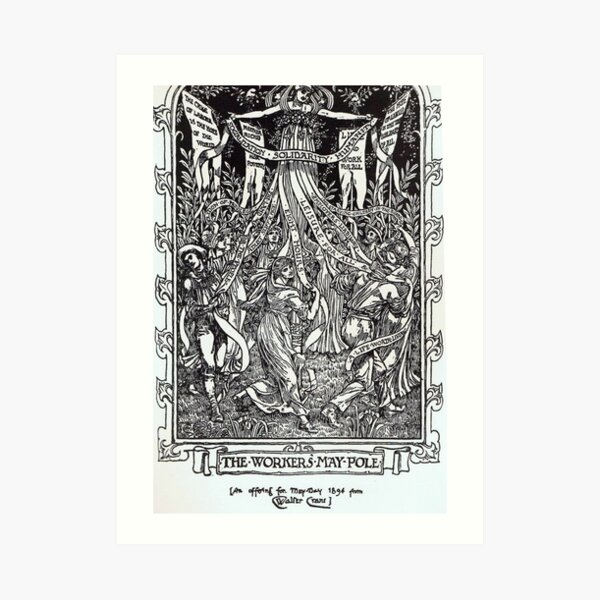 Walter Crane illustration:  The Workers May Pole - May Day Beltane Ritual   Art Print