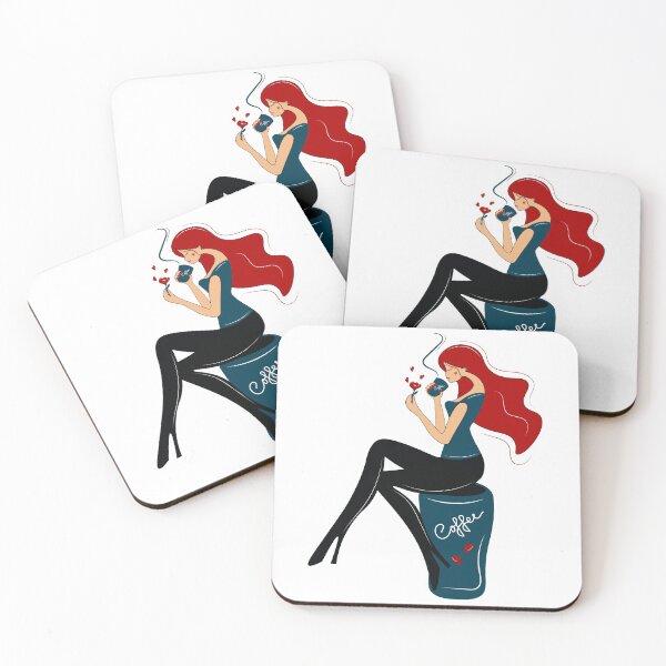 Item preview, Portrait of a stylish woman who sits on a glass and drinks coffee with pleasure.  designed and sold by TanaLuna.