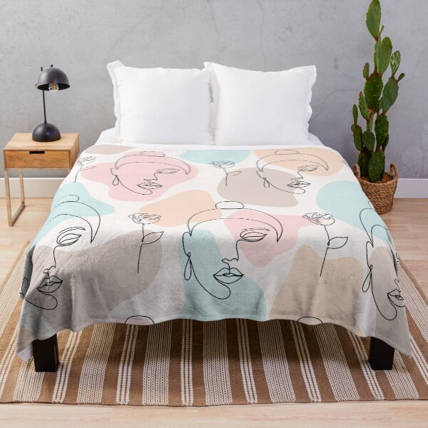Item preview, Women faces & roses lineart flat pastel pattern designed and sold by tridentfoundry.