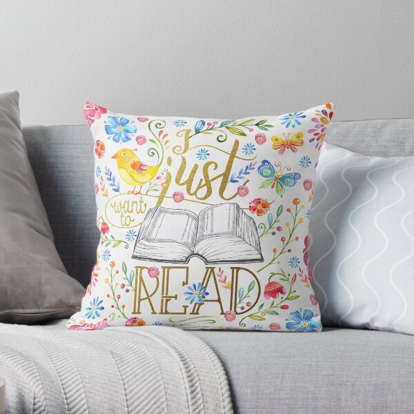 I Just Want To Read - White Floral Throw Pillow