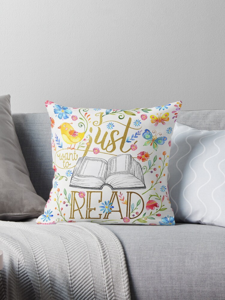 Thumbnail 1 von 4, Kissen, Ich möchte nur lesen - White Floral designt und verkauft von eviebookish.