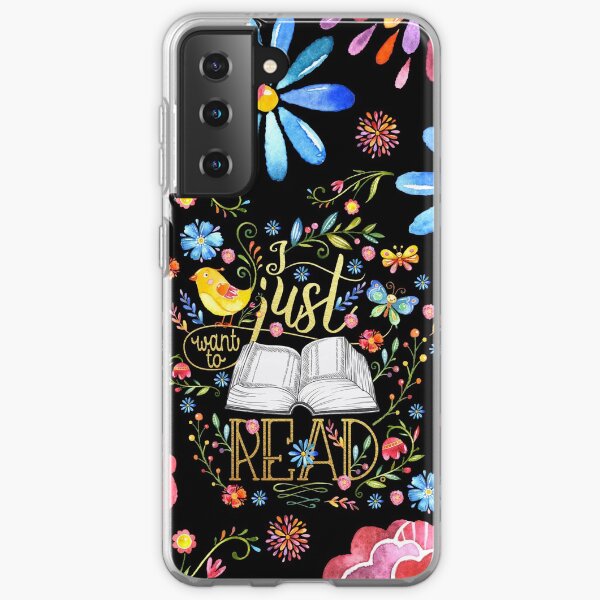 I Just Want To Read - Black Floral Samsung Galaxy Soft Case