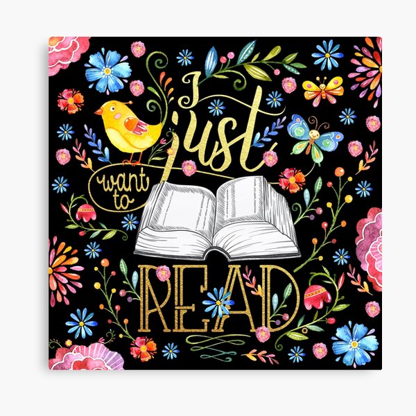 I Just Want To Read - Black Floral Canvas Print