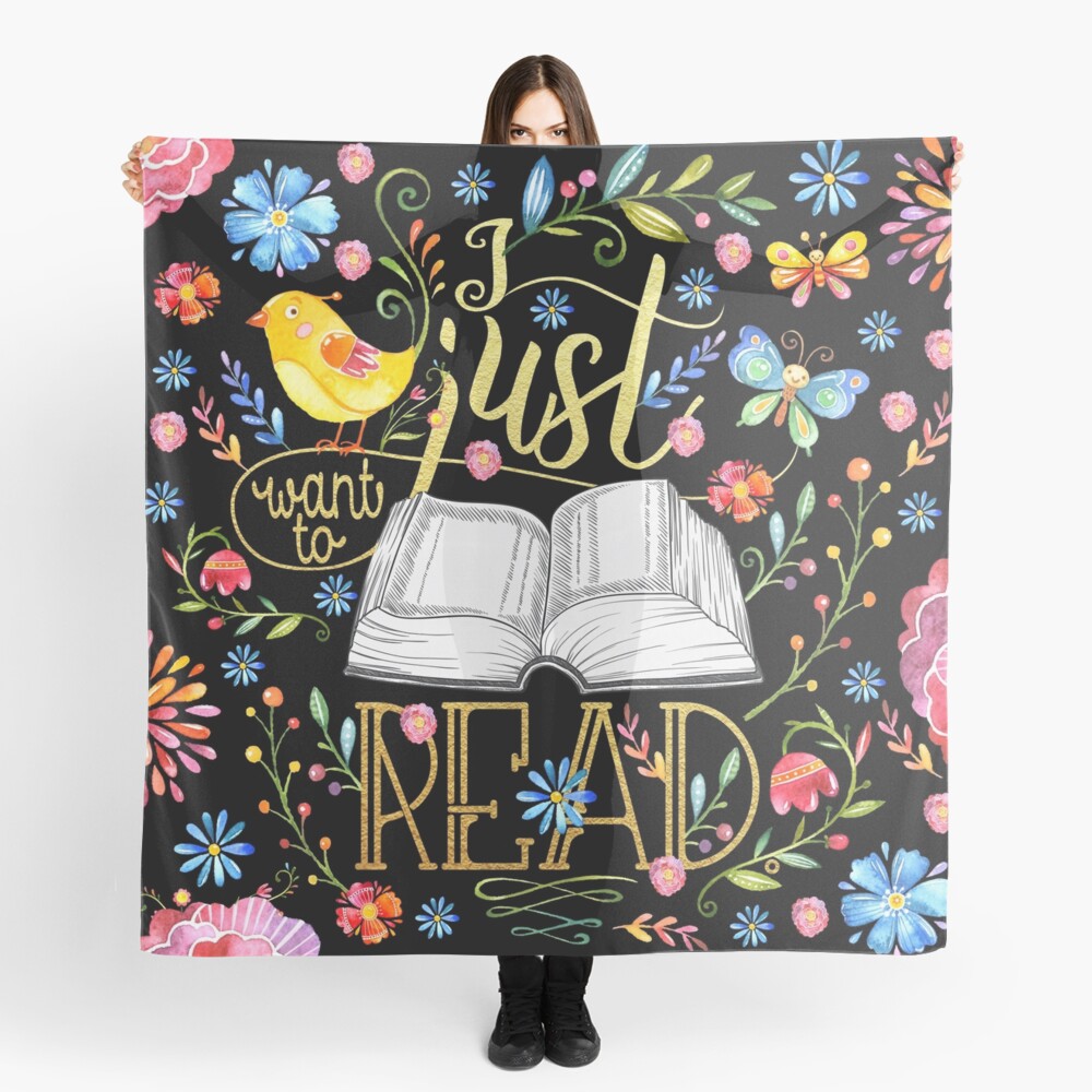 I Just Want To Read - Black Floral Scarf