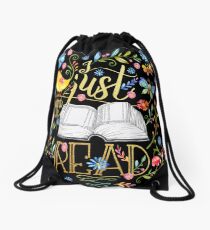 I Just Want To Read - Black Floral Drawstring Bag