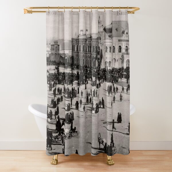 Ancient photography: city, square, people. Старый Благовещенск Shower Curtain