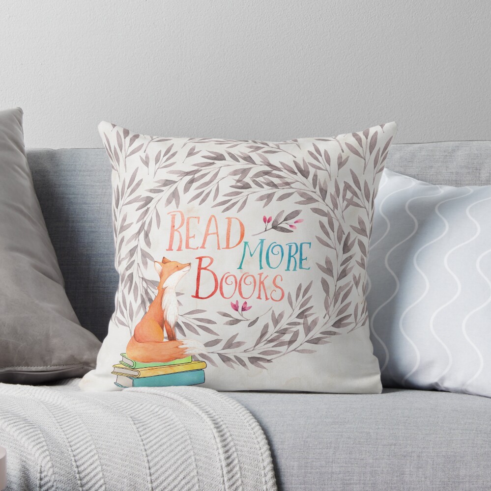 Read More Books - Fox Throw Pillow