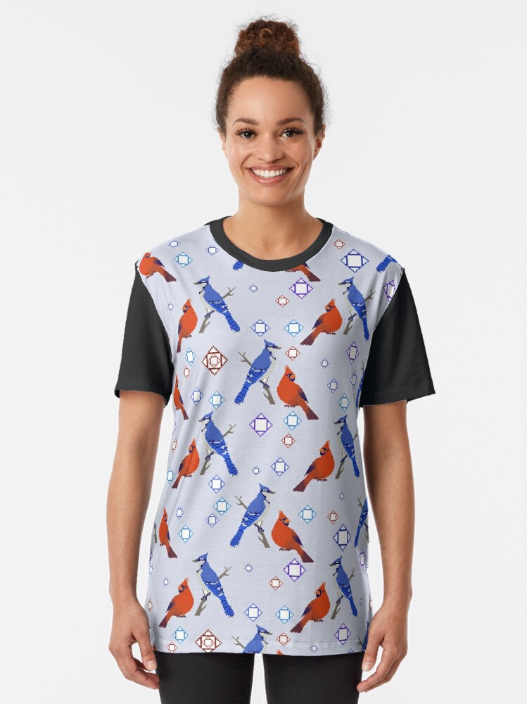 Women's Bird Shirt Winter Birds T Shirt Cardinal Blue Jay