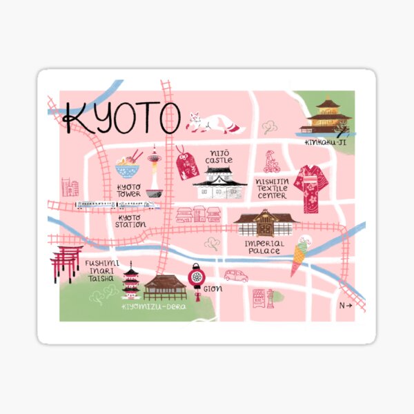 Kyoto Illustrated Map, City in Japan Sticker
