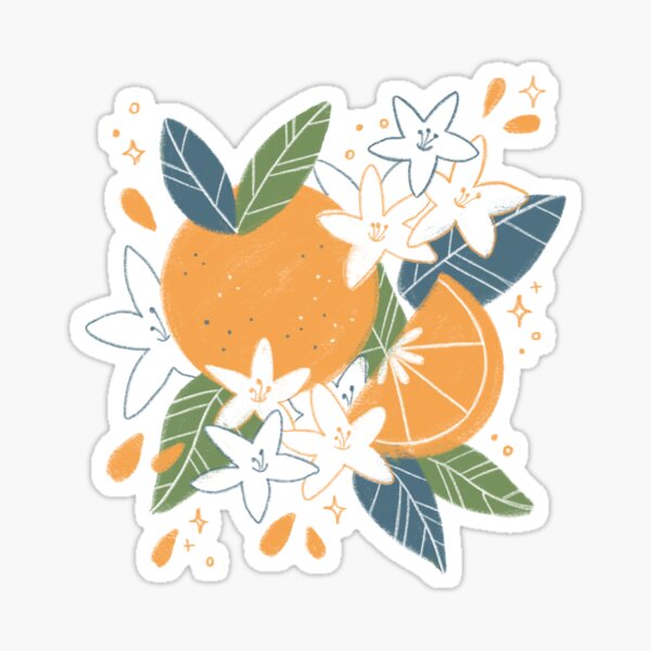 Illustrated Orange and Orange Blossoms Modern Botanicals Sticker
