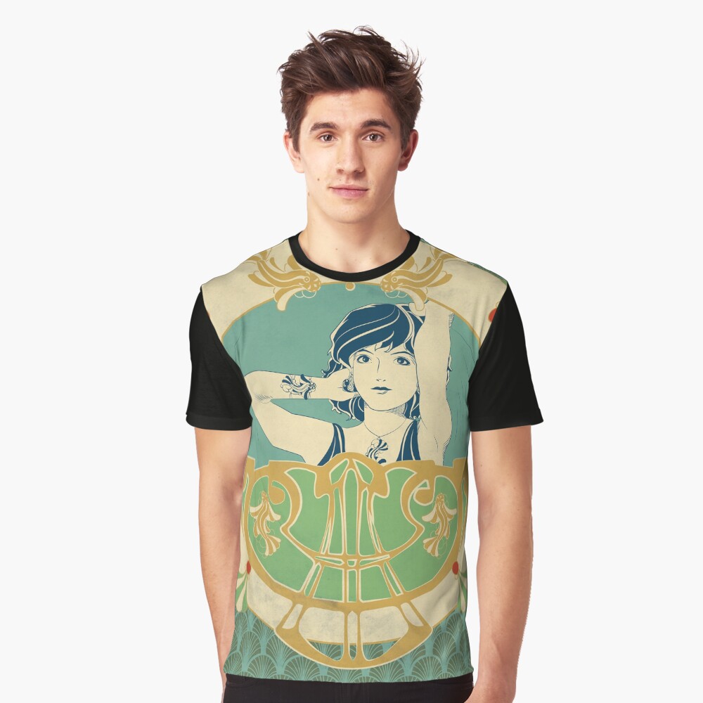 T-shirt graphique « Parure Poisson bleu - Illustration Art Nouveau»