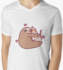 Sloth Loves Cat Men's V-Neck T-Shirt