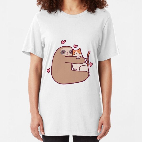 Sloth Loves Cat Slim Fit T-Shirt